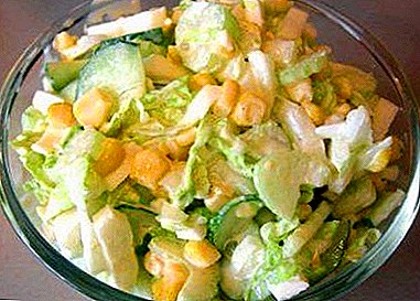 Frischer, zarter und leicht zubereiteter Salat aus Peking-Kohl mit Gurke und Mais